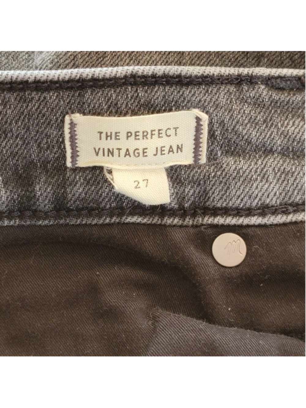 Madewell 27 Perfect Vintage Jeans Knee Rip High Rise Raw Hem Cosner Black Gray - Picture 11 of 12